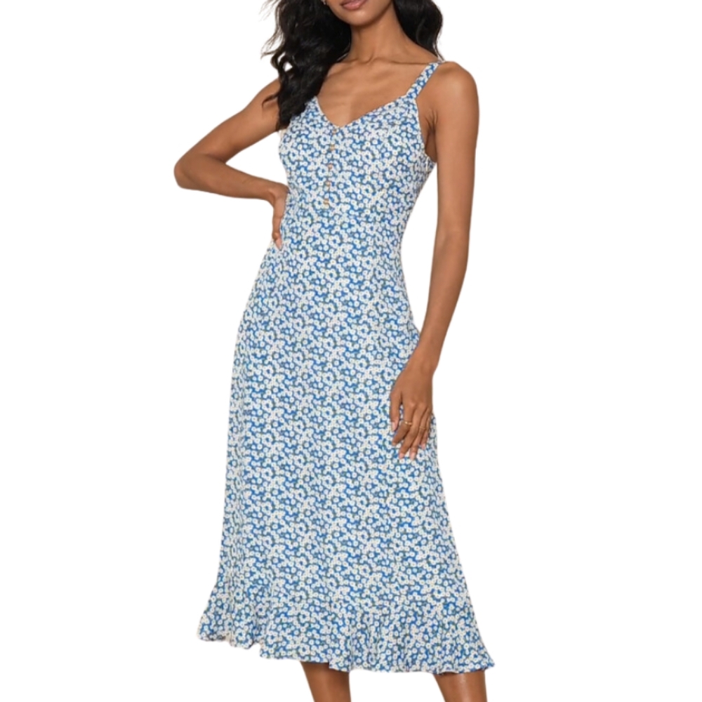 LULU'S Floral Daisies Midi Dress